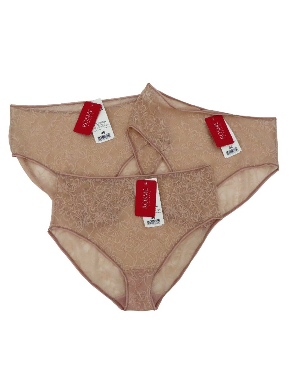 Rosme Womens 2XL Lot of 3 Beige Pink Lace Briefs Delight Panty 644738-1256 NEW